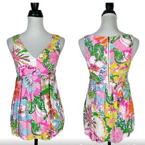 Lilly Pulitzer ~ Nosey Posey Floral Peplum Babydoll Blouse ~ Tropical Shirt Top